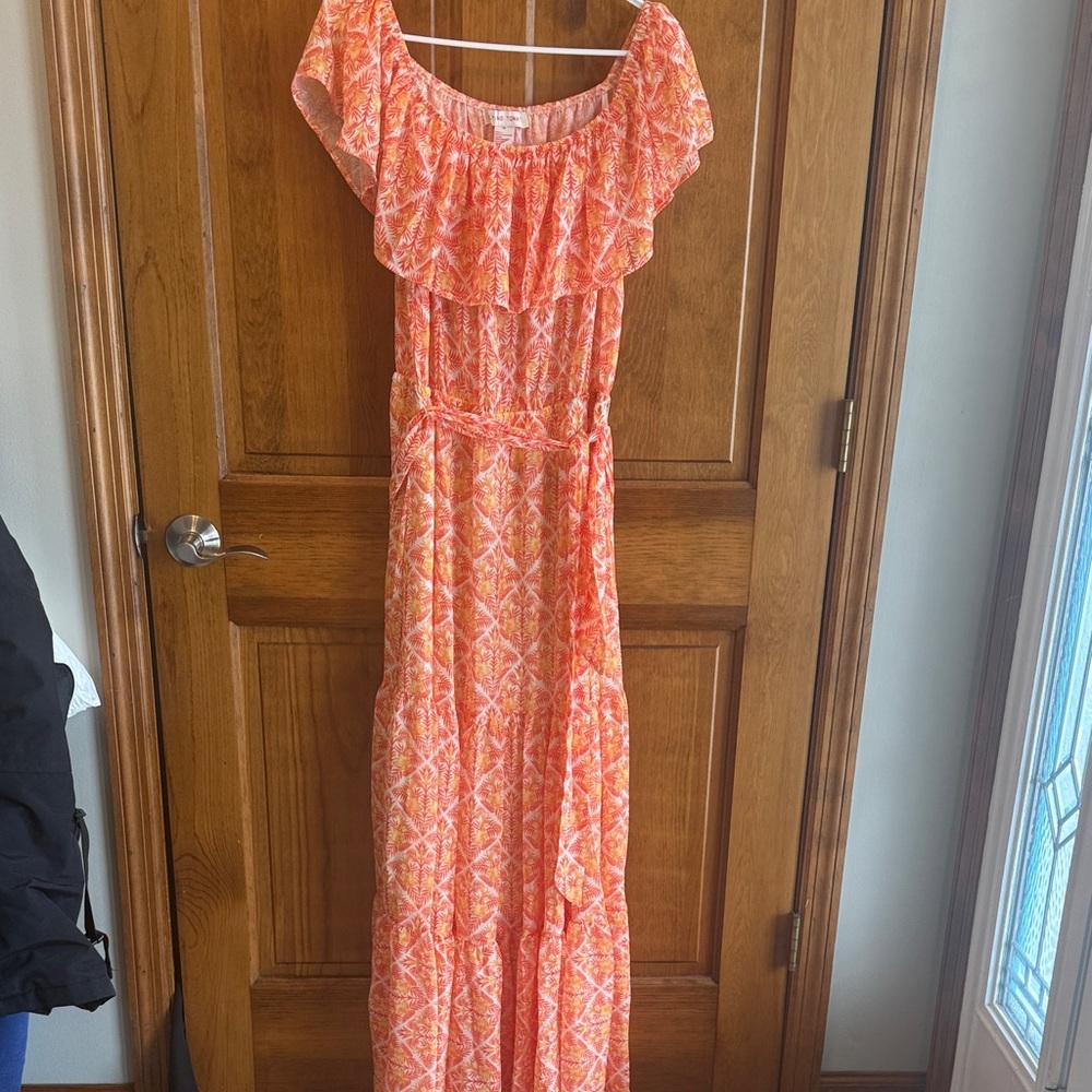 Flying Tomato Orange and Pink Off-Shoulder Maxi Dress M